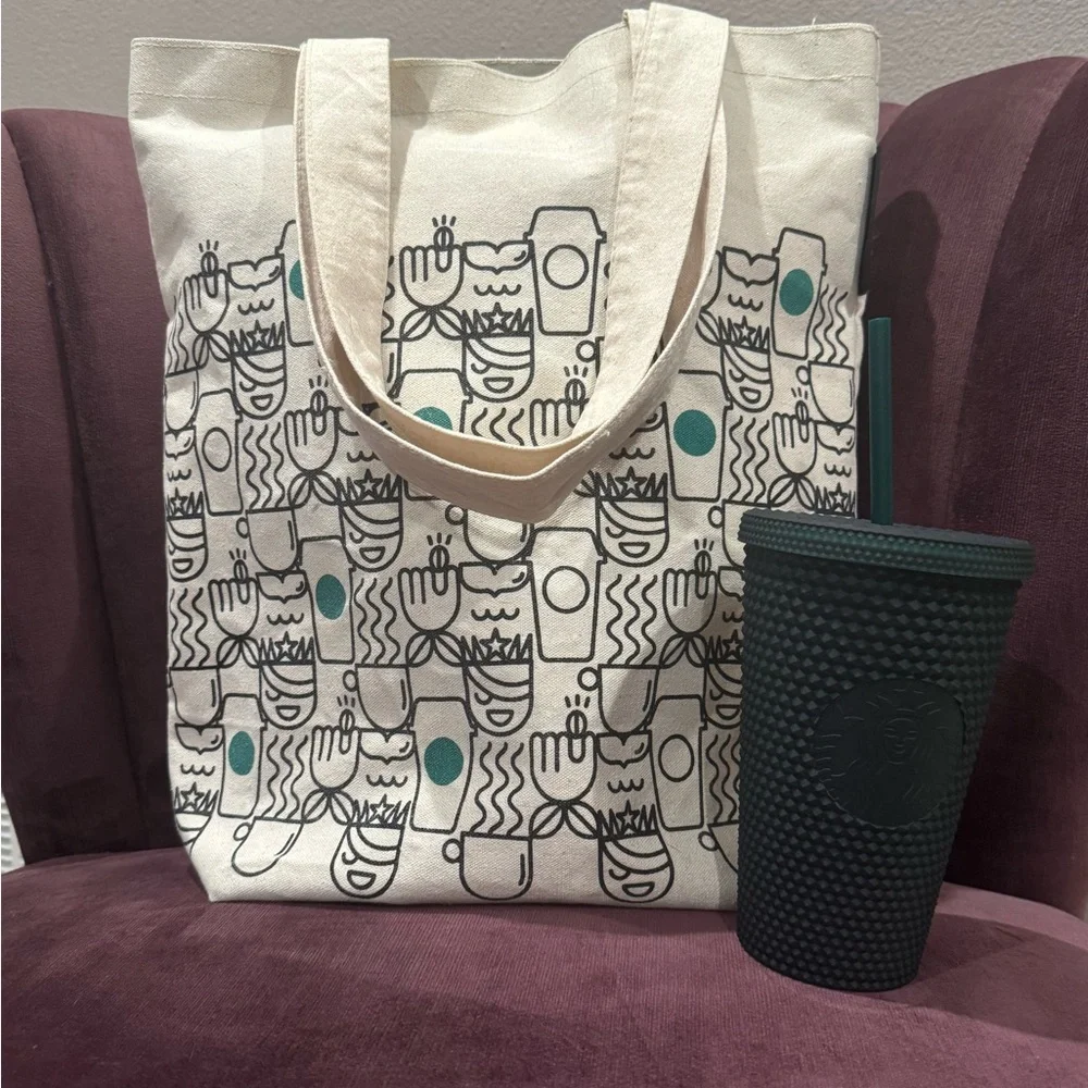 Starbucks Textured Dark Green Tumbler with Straw